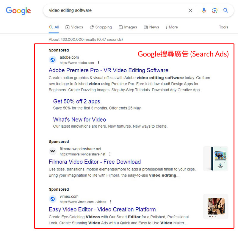 Google搜尋廣告 (Search Ads) Example